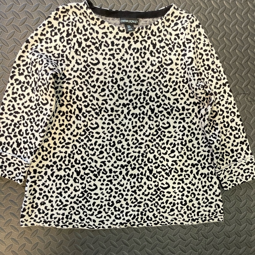 Cynthia Rowley black and white animal print sweater, size M.